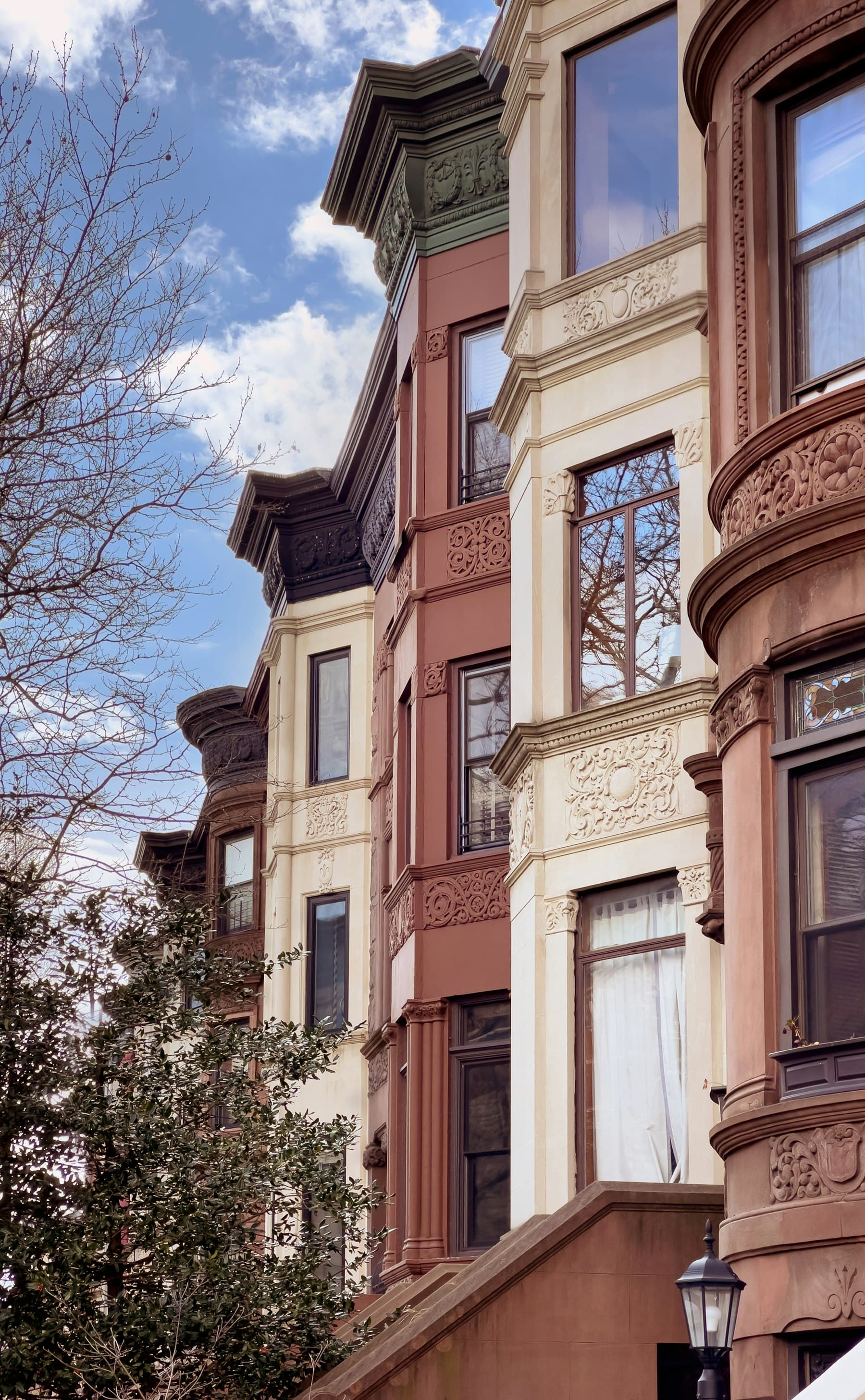 Row of brownstone townhouses in Brooklyn, New York