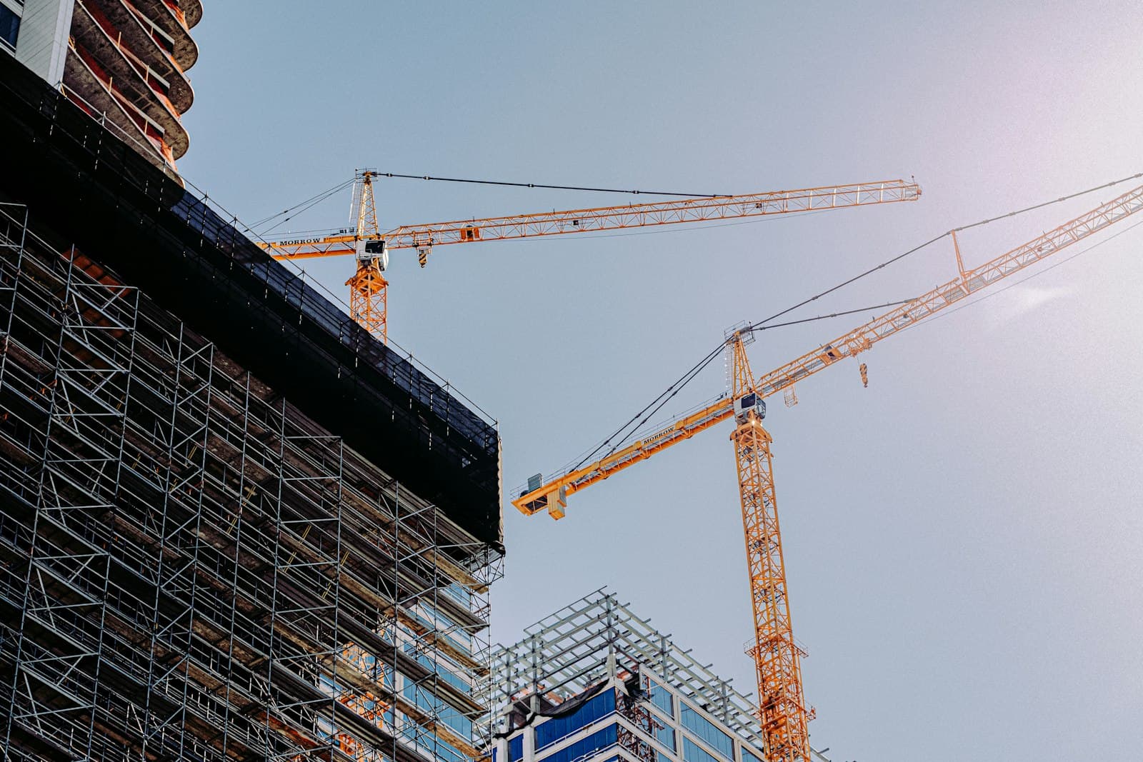 Building under construction with structural framing exposed